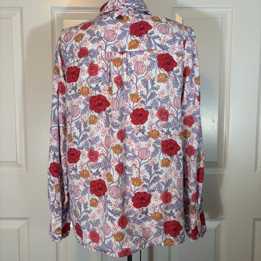 Barbour Nahla Floral Print Ruffle Collar Button Blouse Womens size 8 - Picture 3 of 8